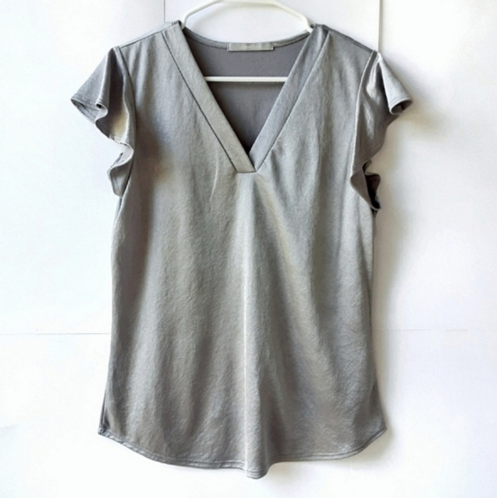 SWEET RAIN Ruffled Sleeves V-Neck Shimmery Blouse Size Large - Picture 1 of 8